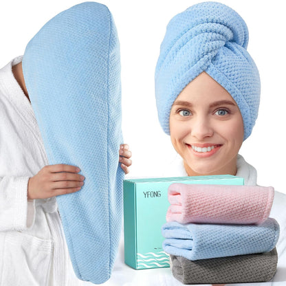 YFONG 3 Pack Large Microfiber Hair Towel Wrap, 30" x 10" Anti Frizz Quick Dry Hair Towels for Women Long, Curly, Thick Hair, Super Absorbent Hair Turban for Wet Hair (Grey, White, Camel)