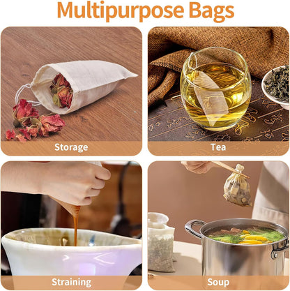 60 Pcs Spice Bags for Cooking, Muslin Reusable Tea Bag Drawstring Sachet
