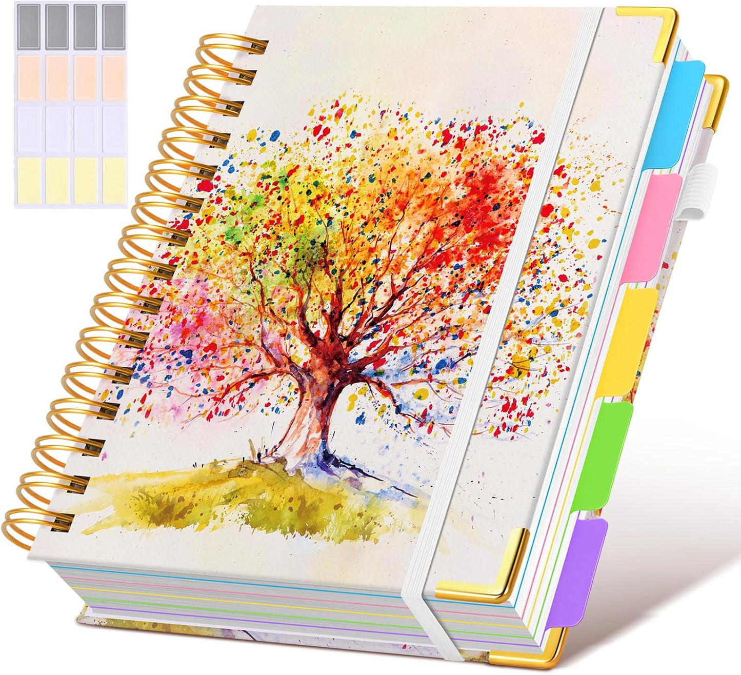 Hardcover Spiral Notebook journal with Removable Dividers Tabs, 300 Pages Leather 5 Subject Notebook College Ruled, 8"x10" Large B5 Notebooks for Work School Note taking, Lined Journal for Women,Black