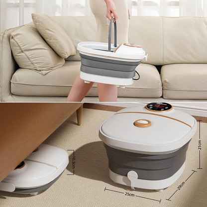 GEHONA Collapsible Foot Spa Bath with Heat, Foot Massager with Two Side Supports, Leakage Protector, Temperature Control, Bubbles, Red Light, Timer, Feet Soaker, Gifts (Deep Black)