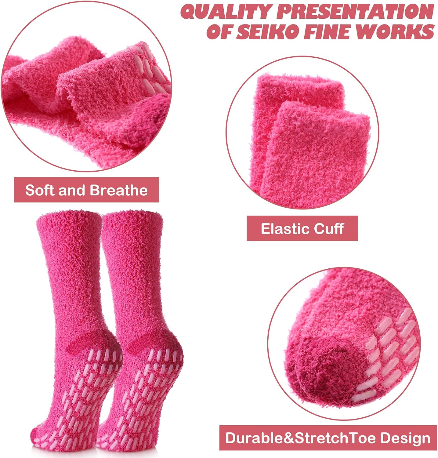 LINEMIN Non-Slip Fuzzy Socks for Women - Cozy Hospital Soft Fluffy Socks With Grips - Winter Warm Slipper