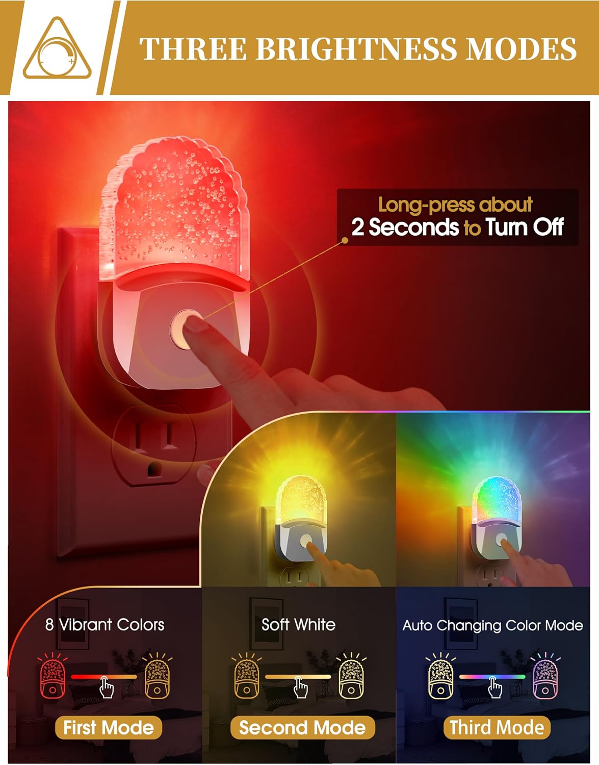 DORESshop Night Lights Plug Into Wall [2 Pack], Amber Warm Night Light, 1800K, Dusk to Dawn Sensor, Adjustable Brightness LED Night Light for Bathroom, Hallway, Stairway