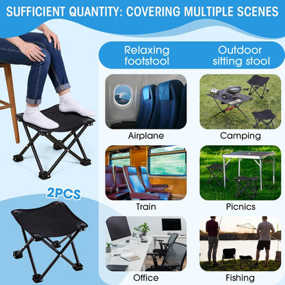 Ripeng 4 Pcs Portable Airplane Travel Foot Rest, Folding Camping Stool, Under Desk Foot Rest at Work for Long Flight, Home and Office Outdoor Hiking Fishing with Carry Bag (Black)