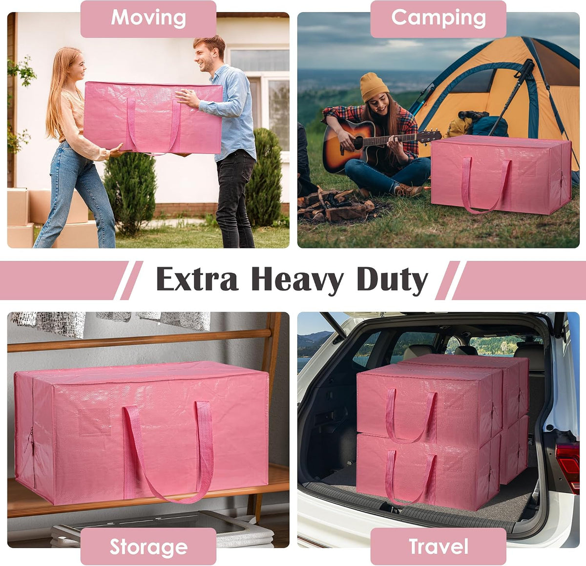 Moving Bags Heavy Duty 210GSM with Full-Open Side Zipper, 93L 220lbs Waterproof Foldable Storage Totes for College Dorm Move-In, Moving Boxes Alternative & Home Organization, Blue