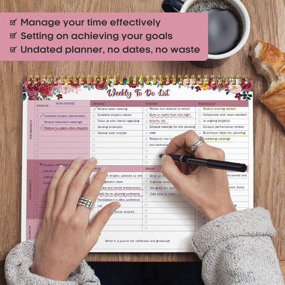 Taja Weekly To Do List Notepad with 52 Undated Sheets（8.5"×11"）- Weekly Desk Planner for Women & Man, Work and Home -1 Pack Violet Dream