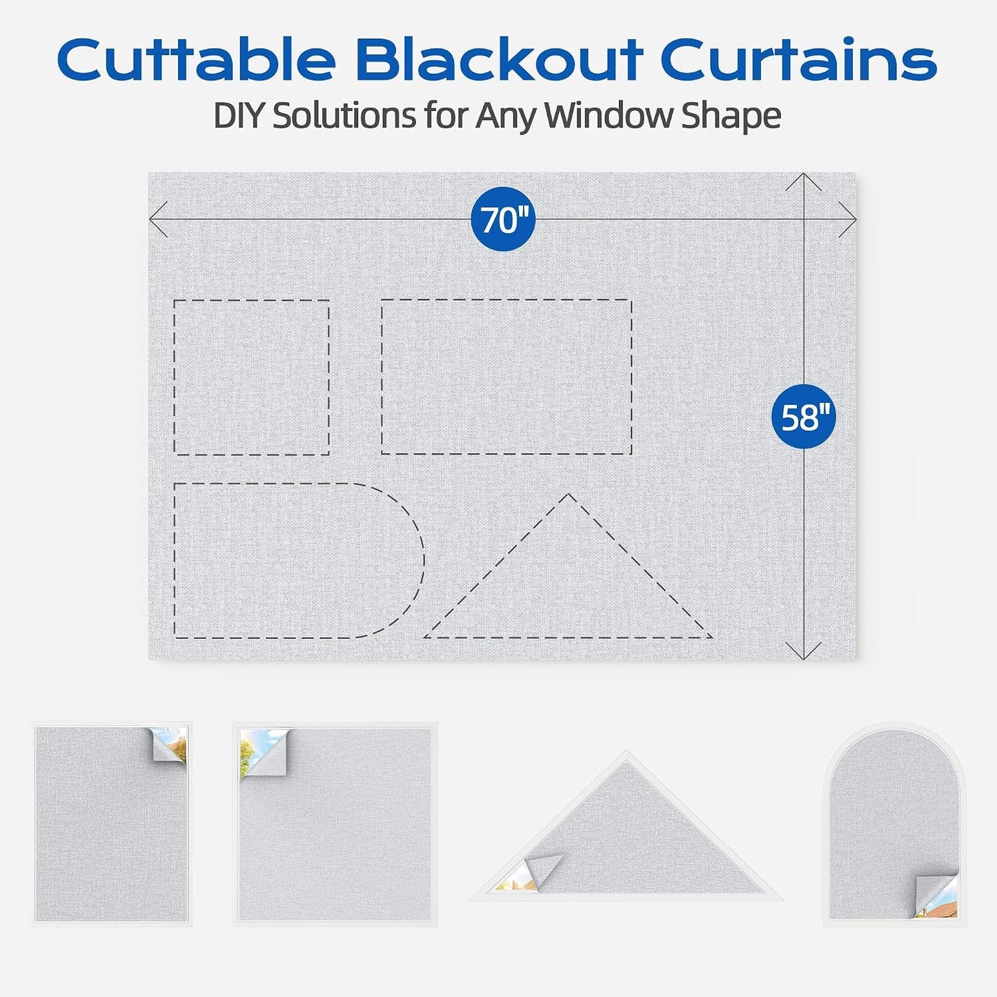 Linen Blackout Curtains for Bedroom, 70" x 58" Portable Black Out Blinds with 20 Sets Hooks & Loops Strips for 100% Blackout Window Film, Temporary Black-Out Shades for Windows Cover Travel RV- Cream