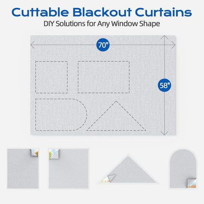 Linen Blackout Curtains for Bedroom, 70" x 58" Portable Black Out Blinds with 20 Sets Hooks & Loops Strips for 100% Blackout Window Film, Temporary Black-Out Shades for Windows Cover Travel RV- Cream