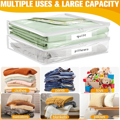 Plastic Storage Bags with Easy-Glide Zipper, Durable Clear Vinyl Zippered Storage Bags for Clothes Sweaters Comforters Blankets Sheets Bedding (15.7 x 13.8 x 3.9 Inch, Transparent White)