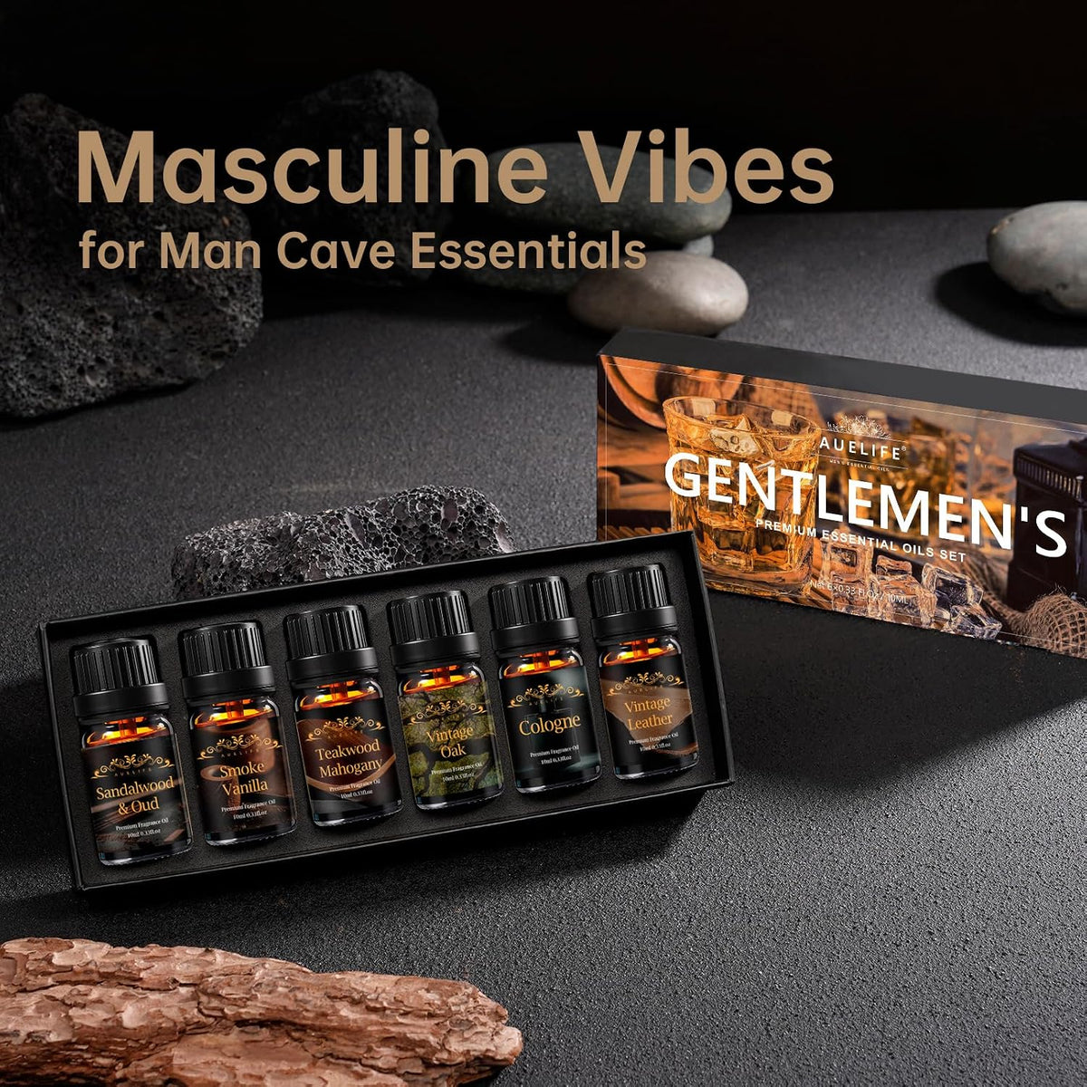 Auelife Men Essential Oils Set for Diffusers for Home, 6x10ml Scented Oil