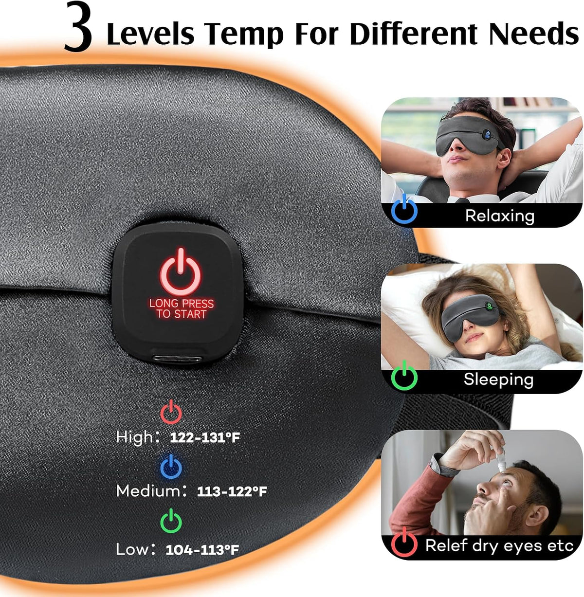 YFONG Cordless Heated Eye Mask for Dry Eyes, Warm Eye Compress, Blue