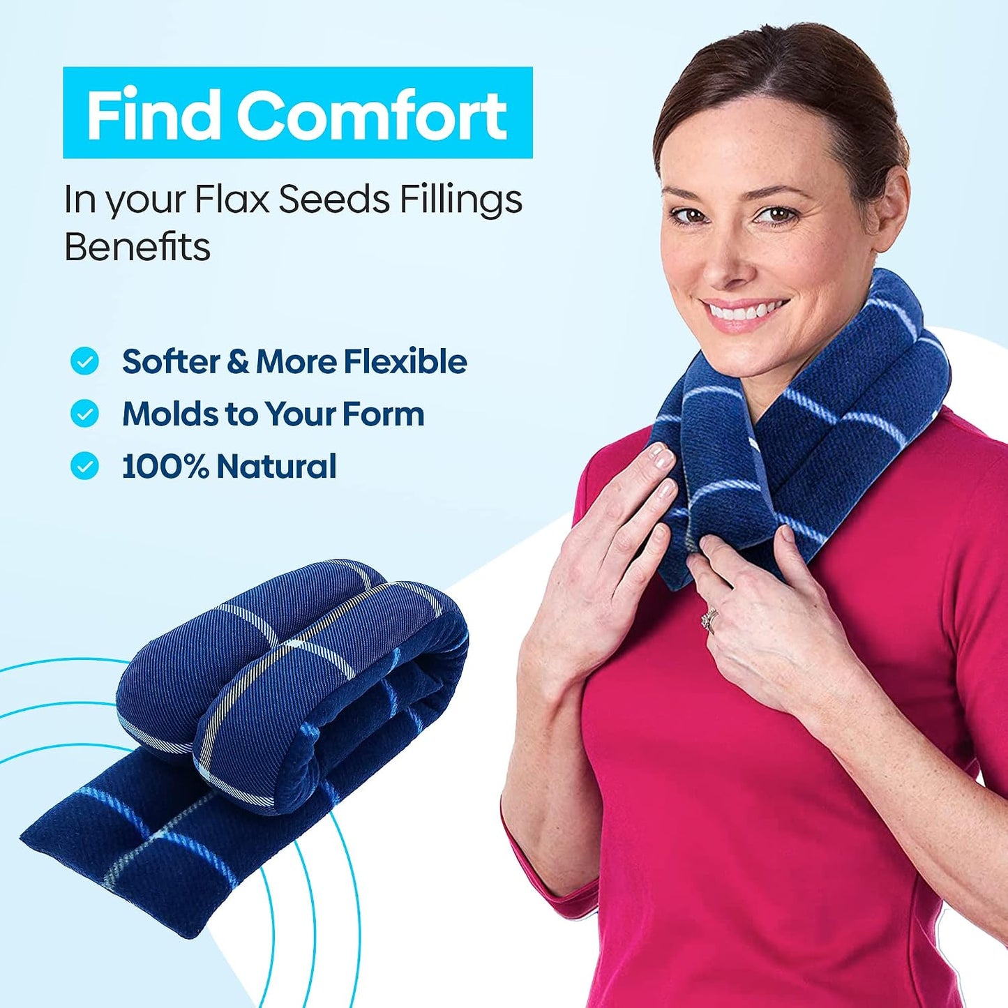 SunnyBay Microwavable Heating Pad for Neck and Shoulder, Heated Neck Wrap, Microwave Heat Pad, Weighted Beanbag Moist Hot or Cold Compress, 2.2 lbs, 26x4 Inches, Navy Blue