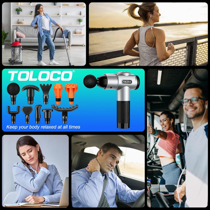 TOLOCO Massage Gun, Deep Tissue Back Massage for Athletes for Pain Relief, Percussion Massager with 10 Massages Heads & Silent Brushless Motor, Fathers Day Dad Gifts, Grey