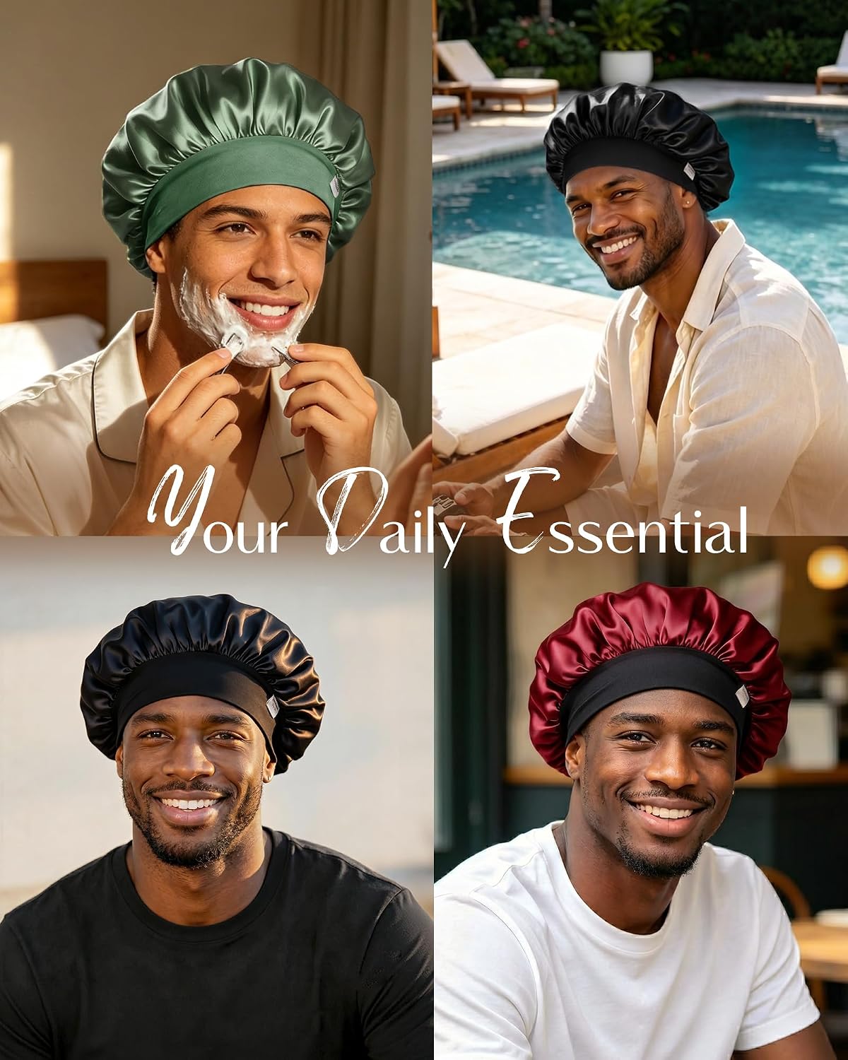 Yanibest Small Satin Bonnet for Men, Hair Bonnet for Short Hair Waves, Stay-on Night Cap, Daily Use for Sleeping Gym Outdoor, Black
