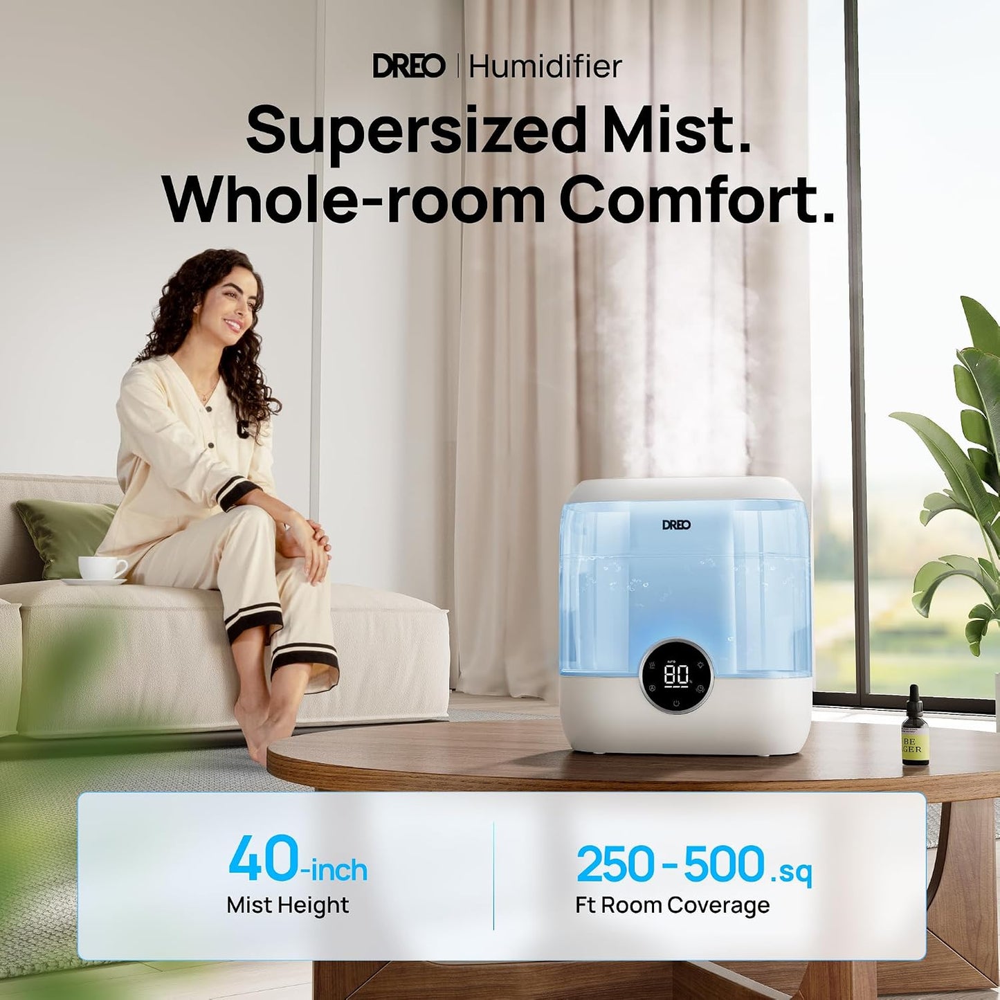 DREO 6L Humidifiers for Bedroom, 60H Runtime, 28 dB Quiet, HM524 | Precise Humidity Control, Easy to Refill & Clean, Nightlight, Cool Mist Humidifiers for Large Rooms, Baby Nurseries & Plants