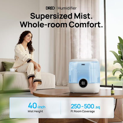 DREO 6L Humidifiers for Bedroom, 60H Runtime, 28 dB Quiet, HM524 | Precise Humidity Control, Easy to Refill & Clean, Nightlight, Cool Mist Humidifiers for Large Rooms, Baby Nurseries & Plants