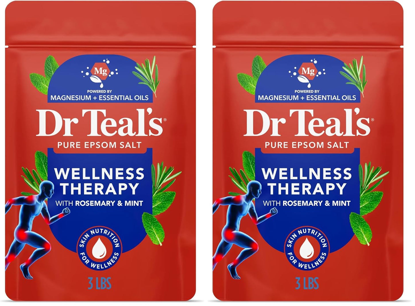 Dr Teal's Epsom Salt Magnesium Soak, Wellness Therapy with Rosemary & Mint, 3 lbs