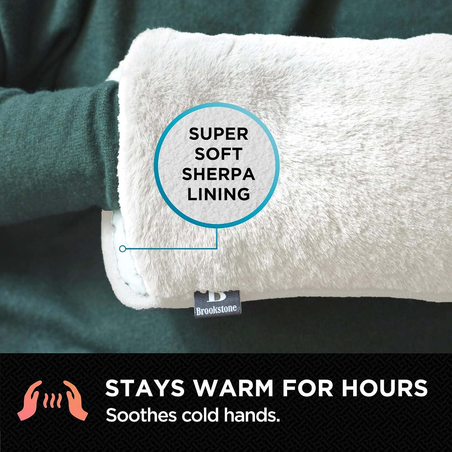 Brookstone Faux Fur Hand Warmer | Soothe Cold Hand Muff with Microwavable Gel Pack for Long Lasting Heat | Cozy Sherpa & Plush Lining for Ultimate Comfort | Hand Muffs for Women & Men