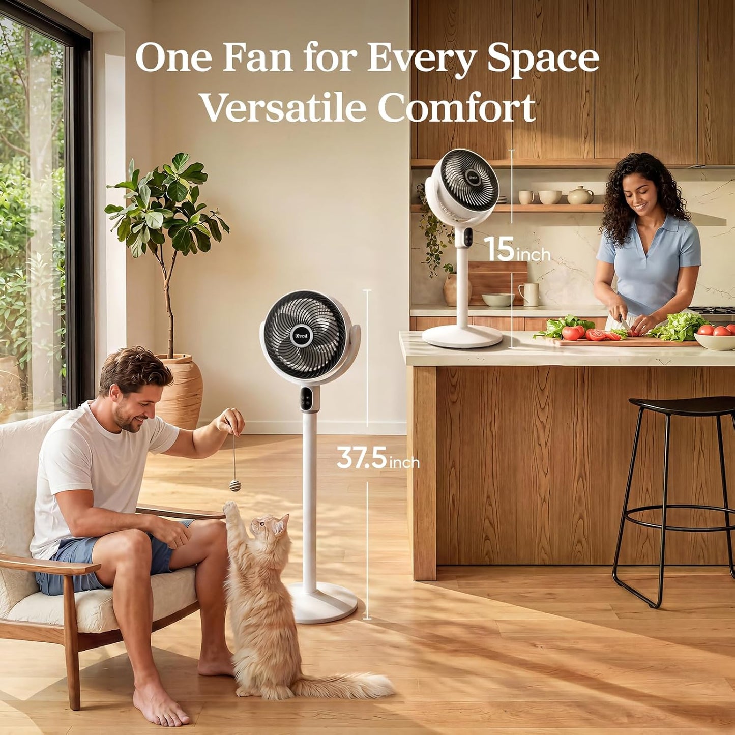 LEVOIT Standing Fan for Bedroom, 20dB Quiet Pedestal Fan for Sleep, 1024 CFM Ultra-High Airflow, 90° Oscillating Floor Fan, DC Motor, 5 Speeds, 12H Timer, Remote, for Home, Room, Office, White