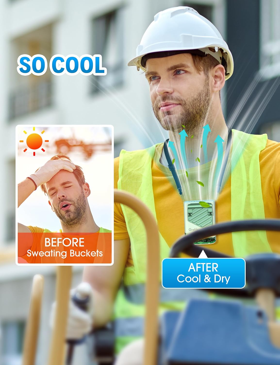 Grelife AI Portable Waist Fan Rechargeable,10000mAh LED Clip Fan,5 Speed 10000RPM 33ft/s Airflow,40H Runtime Hands-Free Neck Fan,Personal Wearable Cooling Fan for Outdoor,Camping,Jobsite,Travel(Black)
