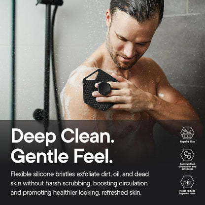 TOOLETRIES Premium Silicone Body Scrubber 2.0, Hygienic Loofah Alternative, Exfoliating Shower Scrubber for Sensitive Skin, Quick Drying & Long-Lasting Bathroom Essentials for Men & Women - Charcoal