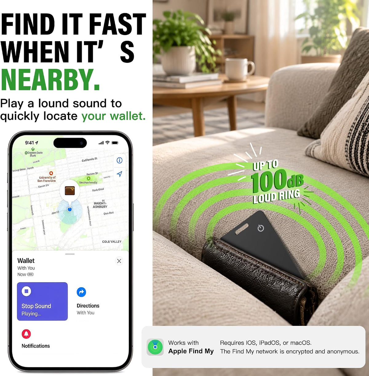 Wallet Tracker Card, Rechargeable, Works with Apple Find My