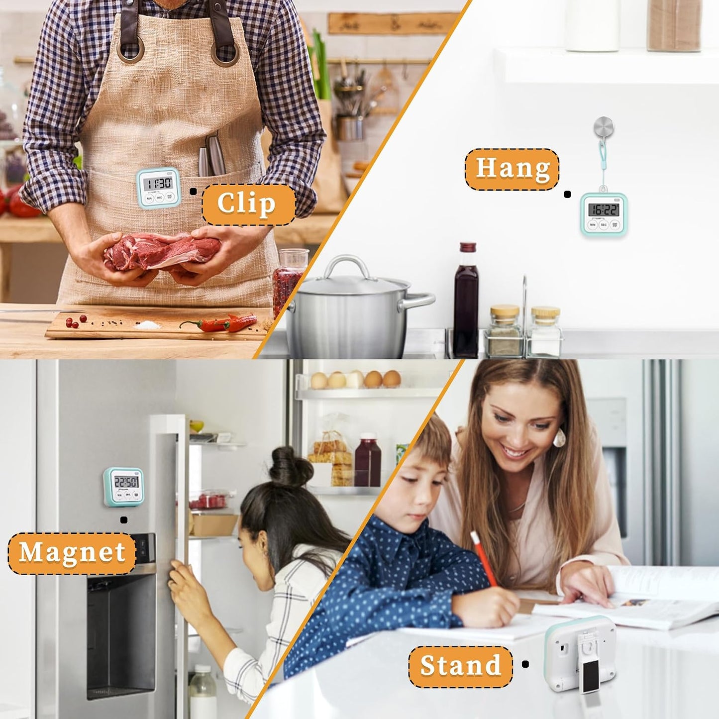 Timer, Kitchen Timers for Cooking Classroom Timer for Kids Teachers Magnetic Digital Timers 2 Pack, Black