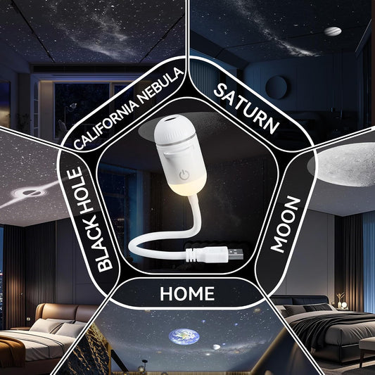 2-in-1 Galaxy Projector Night Light with 5 Projection Films for Bedroom | Adjustable Brightness & Focus, 360° Rotating Design, USB Starry Sky Night Light Projector for Bedroom Car Ceiling Decor