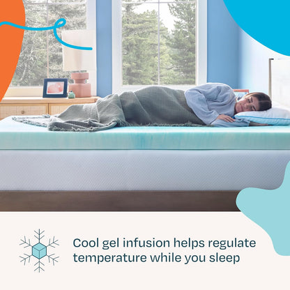 Linenspa Memory Foam Mattress Topper, Queen Size - 2 Inch Gel Infused Memory Foam - Plush Feel - Cooling and Pressure Relieving - CertiPUR Certified
