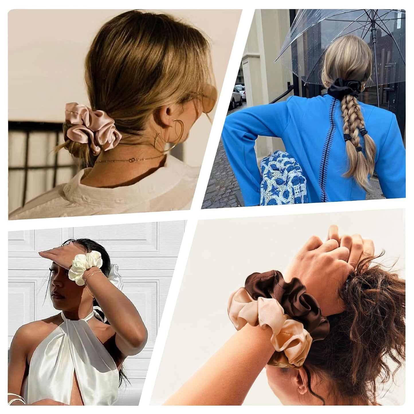16 Pcs Scrunchies for Women - Black Satin Silk Scrunchies for Girls Hair Ties Elastics Bands Ponytail Holder Hair Accessories