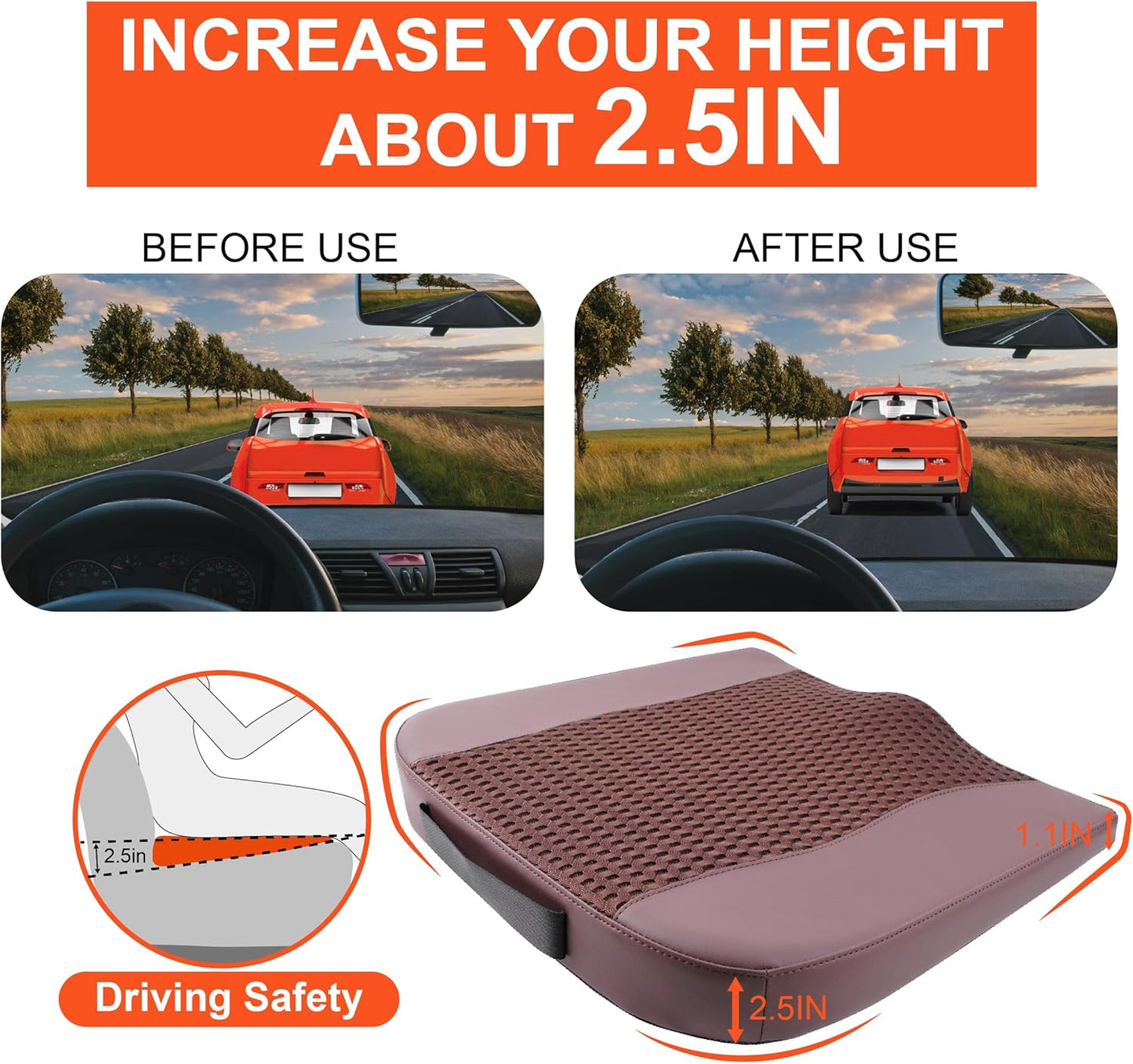Lofty Aim Car Seat Cushion, Comfort Memory Foam Car Cushions for Driving - Sciatica & Lower Back Pain Relief, Driver Seat Pillow for Auto, Office Chair, Wheelchair - Black