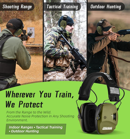 PROHEAR Electronic Ear Protection for Shooting with 4X Sound Amplification, Gun Range Hearing Protection Muffs, NRR 23dB Noise Reduction Headphones for Hunting, Green