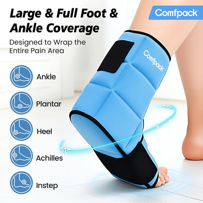 Comfpack Ankle Foot Ice Pack Wrap for Sprained Ankle/Surgery Recovery, 30% More Gel Cold Compression Therapy with Sectional Design for Plantar Fasciitis, Swelling, Achilles Tendonitis, FSA Eligible
