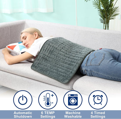 Electric Heating pad with 6 Heat Settings, Auto Shut Off, Dry Electric Heating for Back Neck Knee Arms Legs Shoulder Heat Pads for Christmas Birthday Father Mother's Day (24"X12", Gray Green)