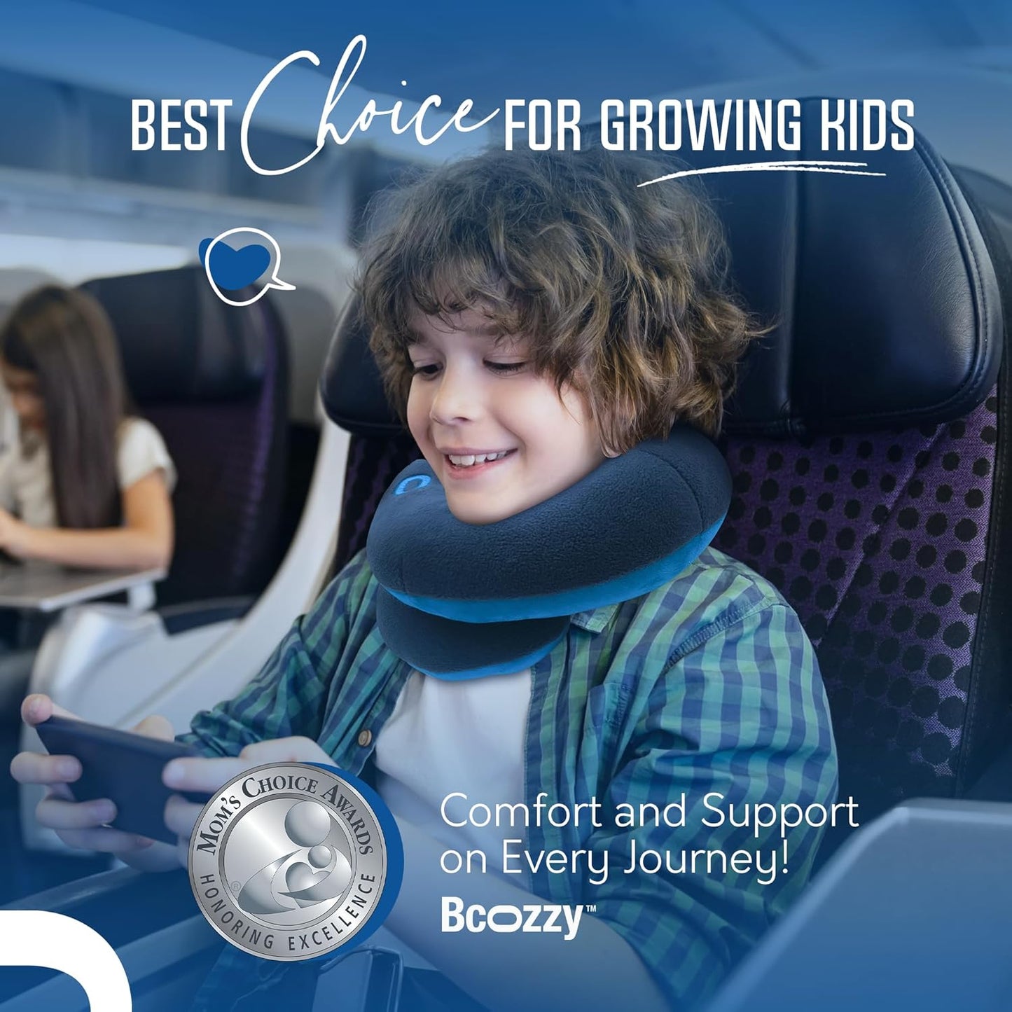 BCOZZY Travel Neck Pillow for Airplane – Patented Double Support for Head, Neck, and Chin. Best for Long Flights, Plane Sleeping, and Car Rides. Adjustable Size. Fully Washable. Carry Bag. Large, Gray