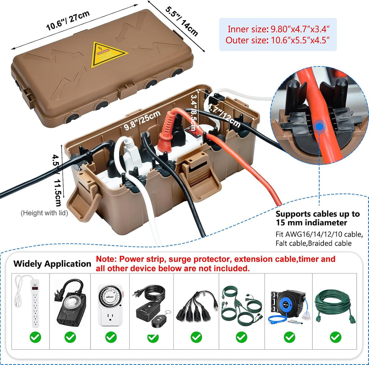 Hrensaw Large Outdoor Electrical Box Waterproof(12.5x8.5x5inch),IP54 Waterproof Outdoor Outlet Covers,Weatherproof Extension Cord Covers Protect Outlet,Plug,Timer,Power Strip,Holiday Light,Black