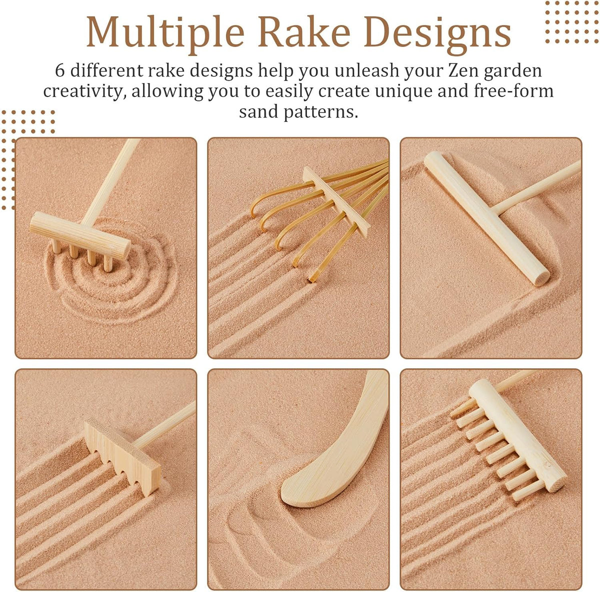 Soulchen 8 Pcs Mini Zen Garden Kit for Table Decor DIY Your Own Zen Garden 8.5" x 6.7" Japanese Sand Tray 6 Rake Tools Meditation Gifts Set for Home Office Tabletop Accessories Therapy Stress Relief