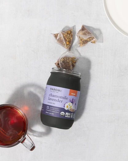 Paromi Chamomile Lavender Rooibos Organic Tea, Signature Jar, 15 Count