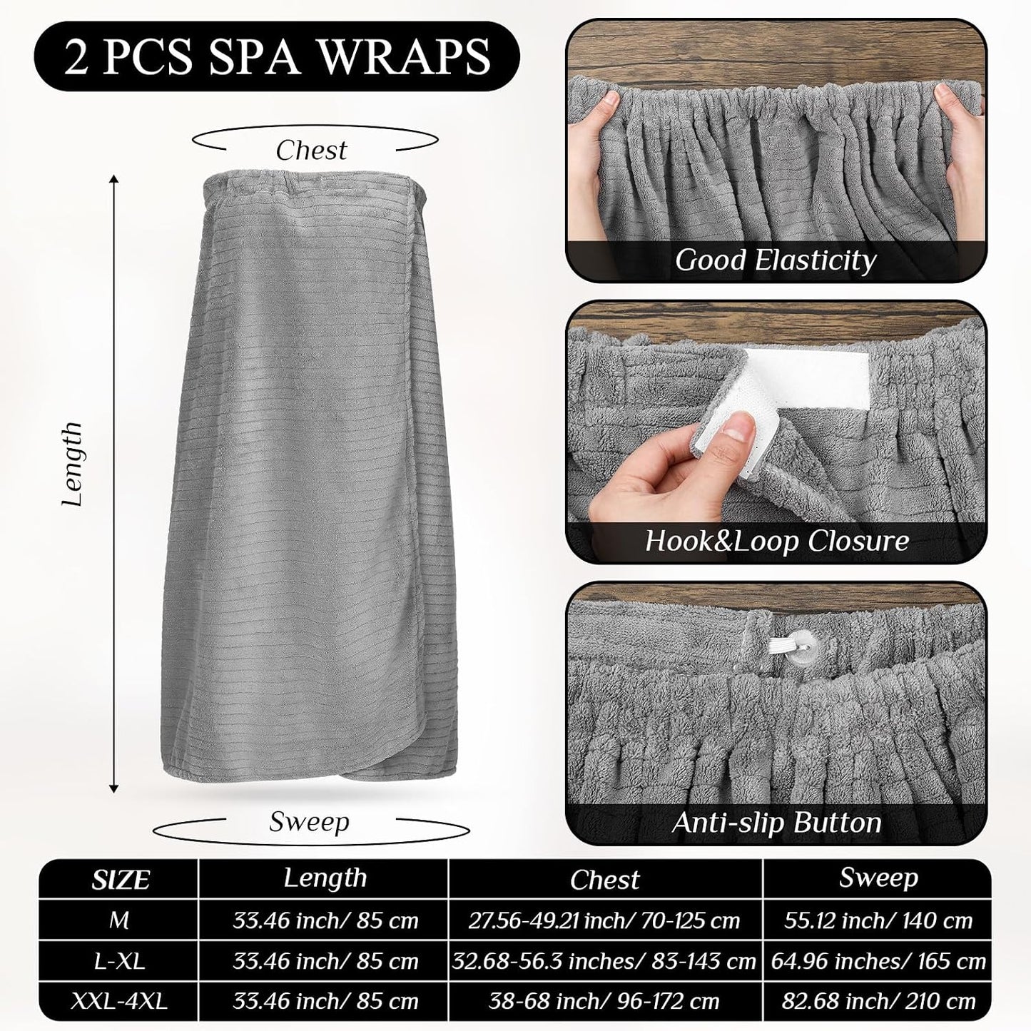Tigeen 2 Pcs Women's Towel Wrap Lightweight Spa Robe Stripes with Adjustable Closure, Elastic Top Soft Bathrobe Spa Wrap