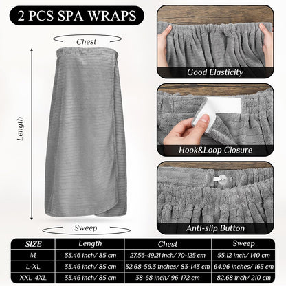 Tigeen 2 Pcs Women's Towel Wrap Lightweight Spa Robe Stripes with Adjustable Closure, Elastic Top Soft Bathrobe Spa Wrap