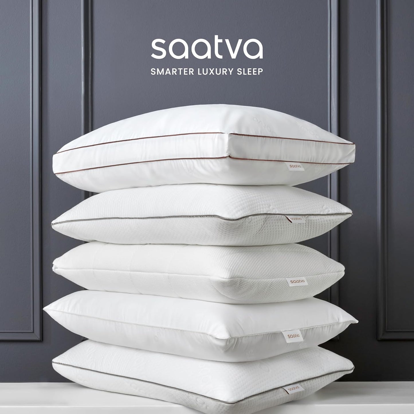 Saatva Cloud Memory Foam Pillow - Gel-Infused Shredded Memory Foam Fill - Standard Loft (4"-5") Contouring Pillow - for Any Sleep Position - 1 Pack, Queen (28"x16")