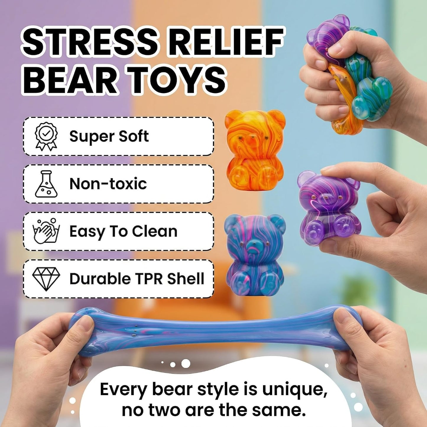 4 Pack Stress Balls Squishy Toys, 2 Inch Stress Relief Squeeze Toys