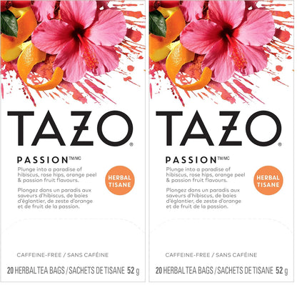 TAZO Passion Herbal Tea Bags, Hot or Iced, Caffeine Free, 20 Total Tea Bags