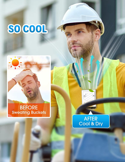 Grelife AI Portable Waist Fan Rechargeable,10000mAh LED Clip Fan,5 Speed 10000RPM 33ft/s Airflow,40H Runtime Hands-Free Neck Fan,Personal Wearable Cooling Fan for Outdoor,Camping,Jobsite,Travel(Black)