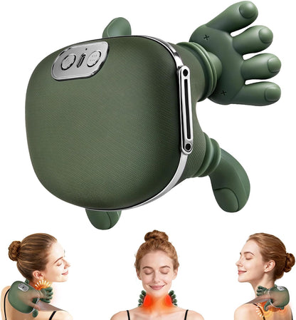 Shoulder and Neck Massager, Bionic Heated Massager, Neck Massager with Fingers, 4D Kneading Massage, Simulates a Real Palm Massage for Comfort, Relax Muscle Tension (Green)