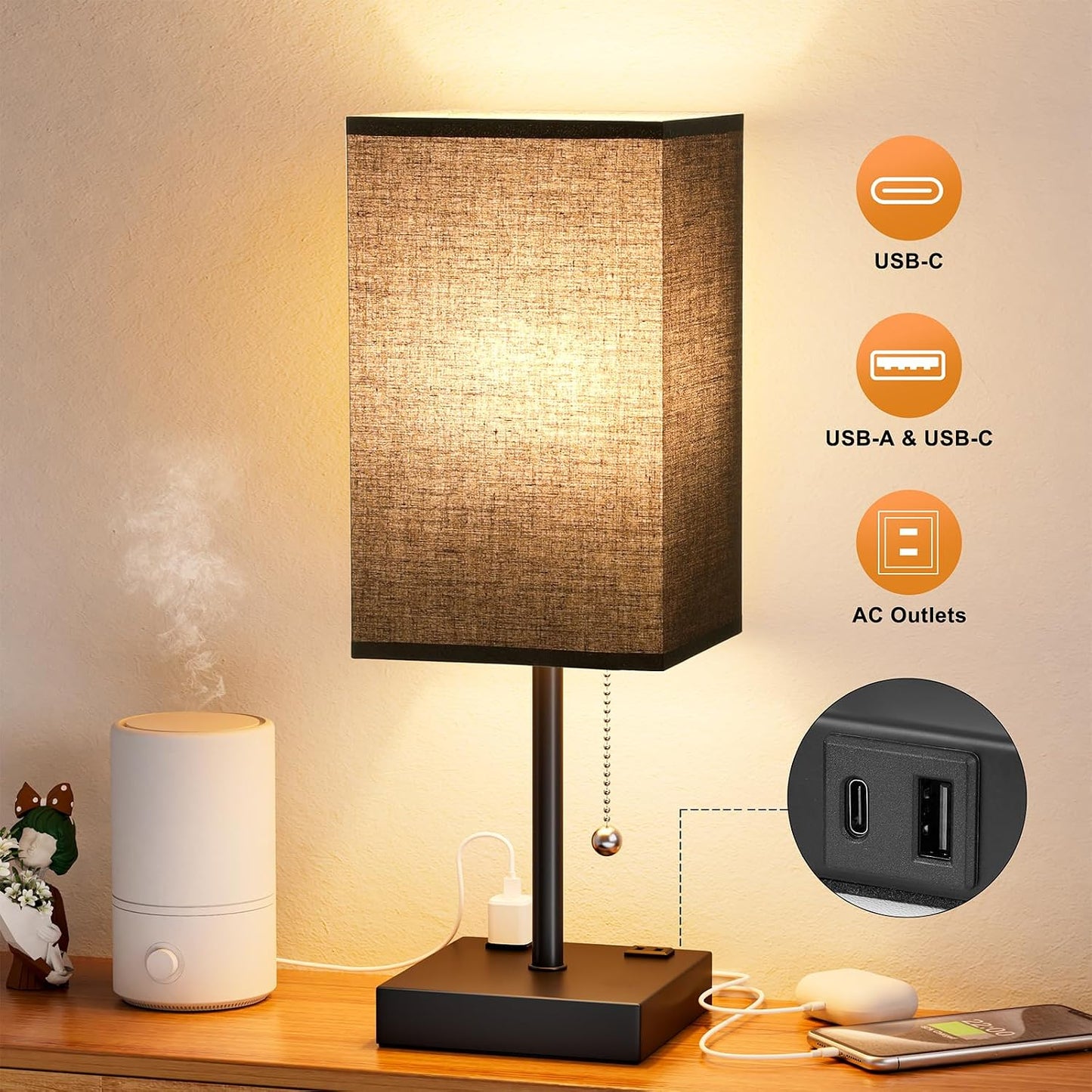 aooshine Small Table Lamp for Bedroom - Bedside Lamps for Nightstand, Minimalist Night Stand Light Lamp with Square Fabric Shade, Desk Reading Lamp for Kids Room Living Room Office Dorm