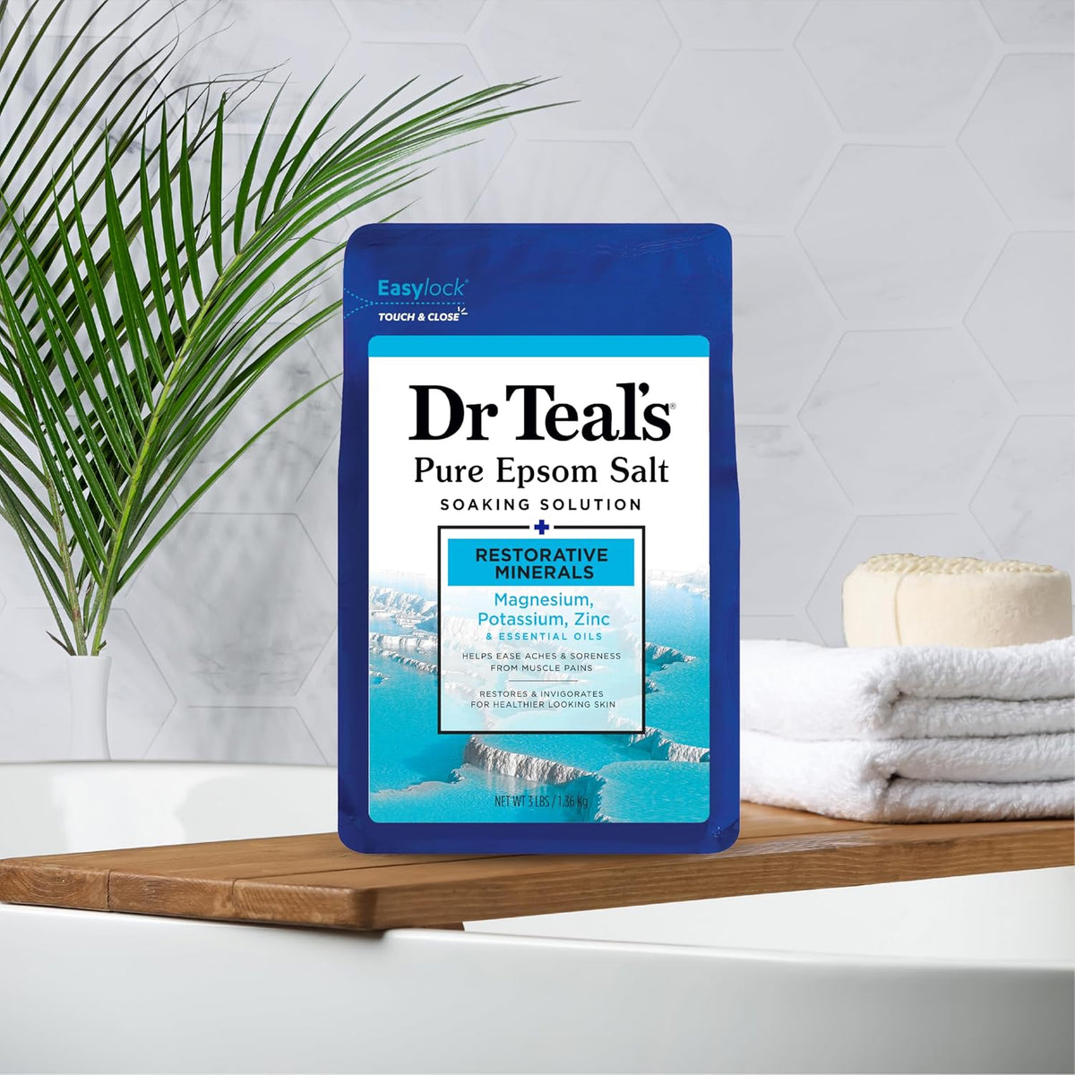 Dr Teal's Epsom Salt Magnesium Soak, Restorative Minerals with Magnesium, Potassium & Zinc, 3 lbs