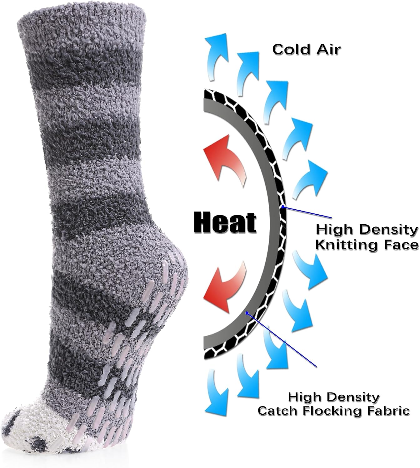 FNOVCO Non Slip Socks for Women Winter Warm Cozy Fuzzy Slipper Socks Soft Fluffy Hospital Socks with Grips