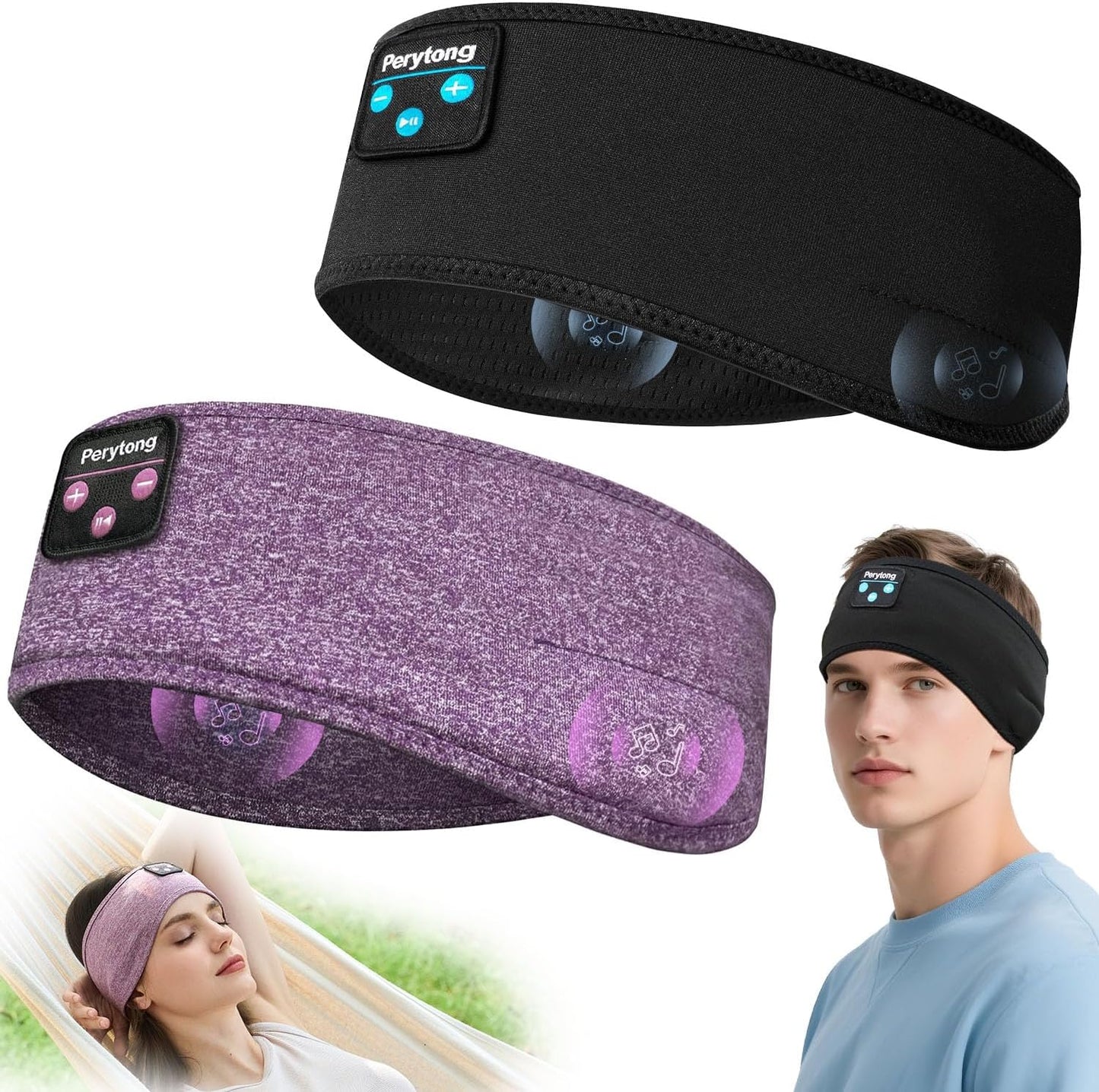 Perytong 2 Pack Sleep Headphones, Sleeping Headphones | Bluetooth Headband with Ultra-Thin HD Stereo Speaker, Wireless Headphone for Sports, Insomnia, Yoga, Air Travel, Meditation