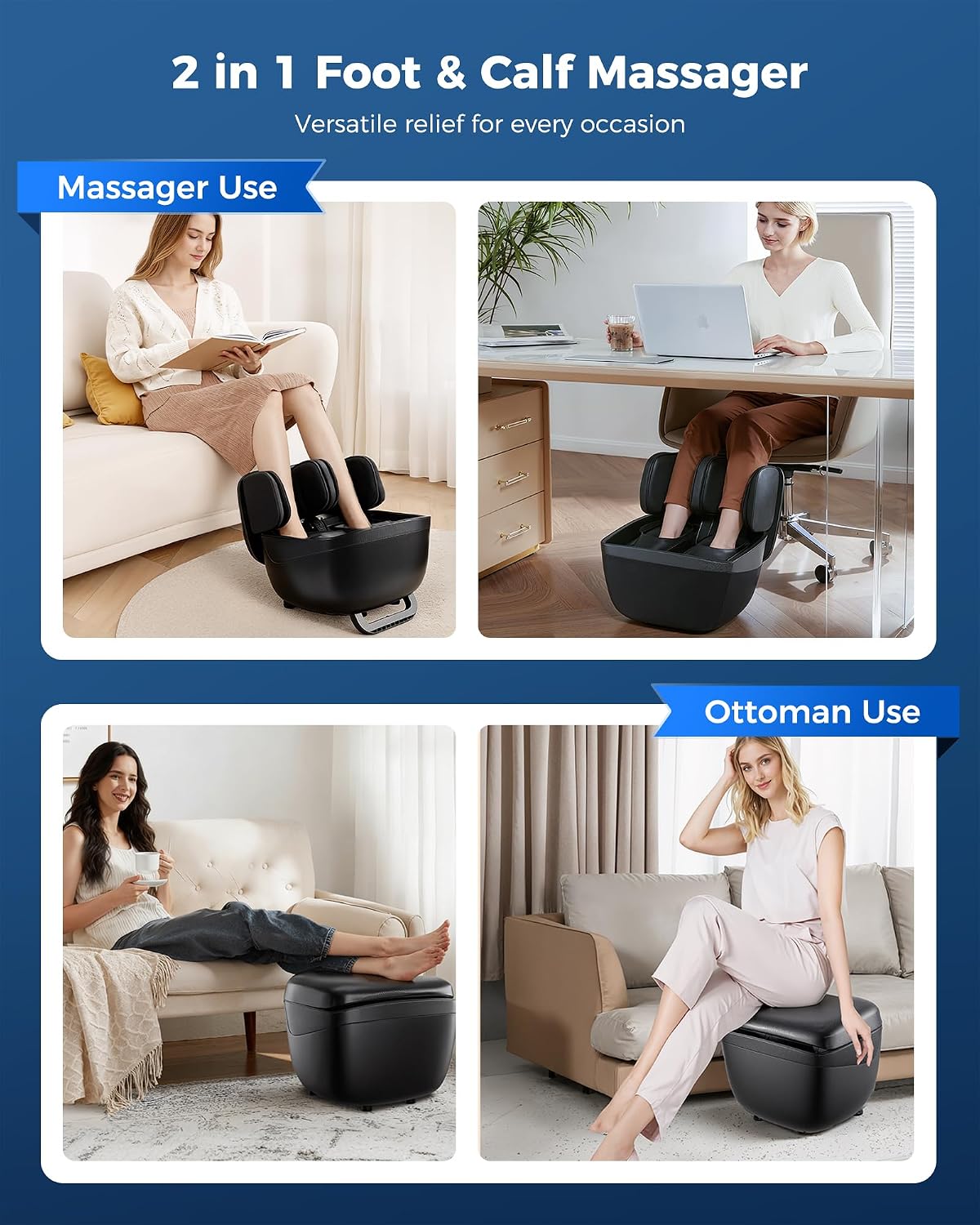 KNQZE 2 in 1 Shiatsu Foot and Calf Massager with Heat, Ottoman Foot Massager for Plantar Fasciitis, Neuropathy, Foot Pain Relief, FSA Eligible HSA Store, Father Day Gift for Men, Up to Men Size 12