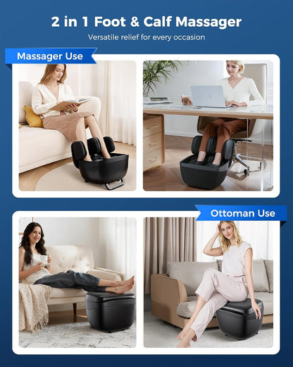 KNQZE 2 in 1 Shiatsu Foot and Calf Massager with Heat, Ottoman Foot Massager for Plantar Fasciitis, Neuropathy, Foot Pain Relief, FSA Eligible HSA Store, Father Day Gift for Men, Up to Men Size 12